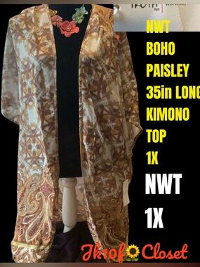 LOWEST🌺TRUTH NYC 1X BOHO PAISLEY SHEER 35”LONG KIMONO TOP